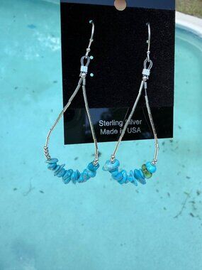 Artisan Handcrafted Sterling Silver Turquoise Beaded Drop Earrings Southwest USA